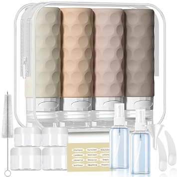 Silevoler 16pack Travel Bottles for Toiletries, TSA Approved Travel Size Containers Set, Leak Proof Refillable Liquid & Creams Toiletries Accessories Kit W/Toiletry Bag Cream