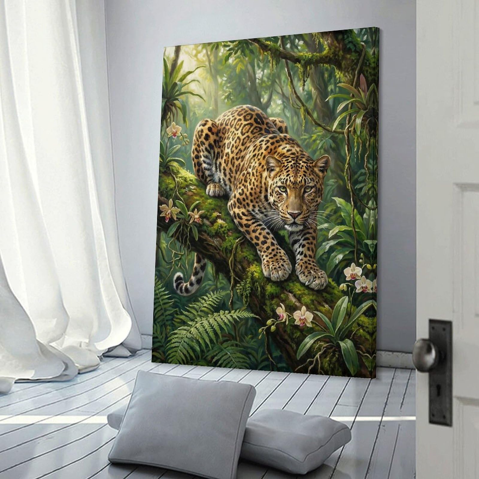 Junmoney Frame-Style-22 Leopard In Jungle Hanging Wall Art, 20X30inch(50X75cm), For Bedroom Decor, Cosy Corners Or Studios, An Easy Wall Refresh For Bedrooms