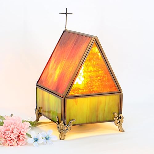 Miniatura 5 de Pequeña lámpara de mesa estilo Tiffany con vitral, lámpara decorativa retro, adecuada para dormitorio, oficina, decoración del hogar, 4.2 x 4.2 x 7
