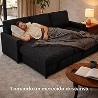 Vista 5 de JAMFLY Sofá cama extraíble con diván de almacenamiento, sofá modular de pana en forma de L, sofá convertible de 3 plazas con almacenamiento oculto
