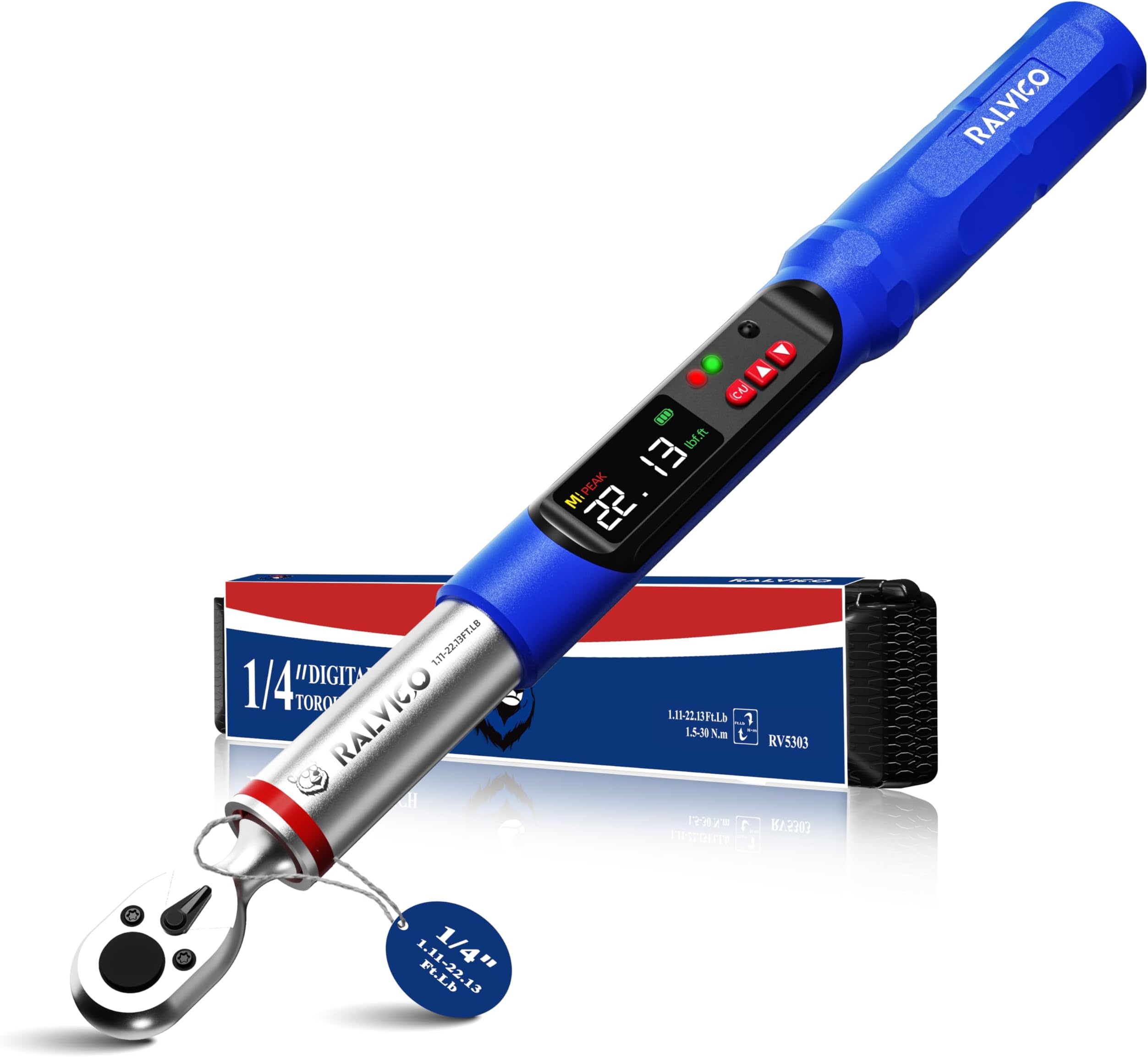 1/4 Digital Torque Wrench (1.11-22.13 Ft. Lb/ 1.5-30 N.m) ±2% Accuracy Dual-Direction Adjustable Torque Wrenches Digital with Vibration, Buzzer and LED Alert for Bike, Motorcycle, DIY
