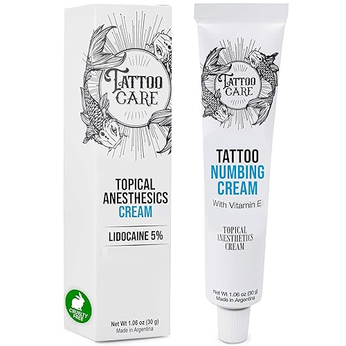 Crema adormecedora para tatuajes, máxima fuerza, 5% de lidocaína, vitamina E, para tatuajes, piercings y más, 1.0 fl oz (1.06 oz)