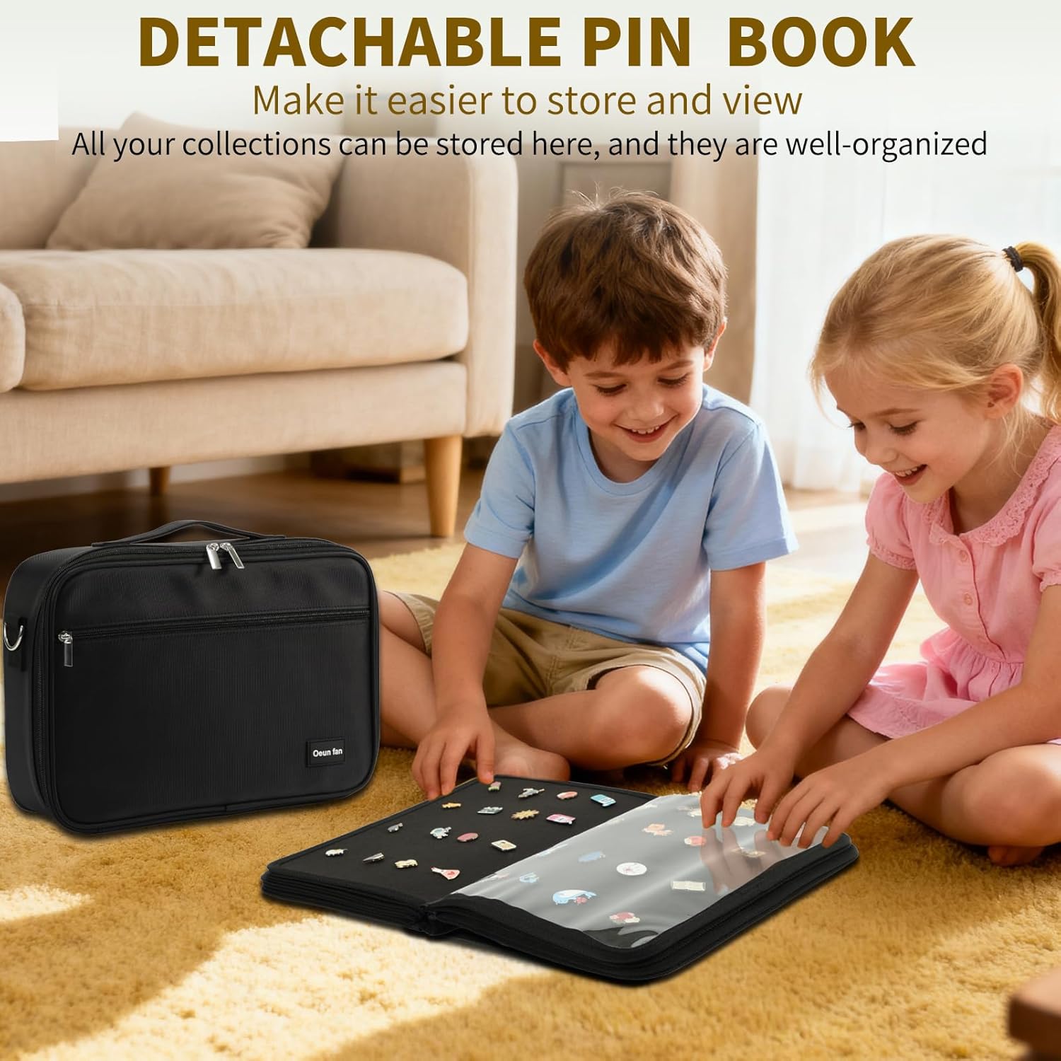 Enamel Pin Display Storage Bag with Shoulder Strap, 12-Page Pro Pins Book to Carry, Display and Trade Your Collectible Pins, Medals, Brooches
