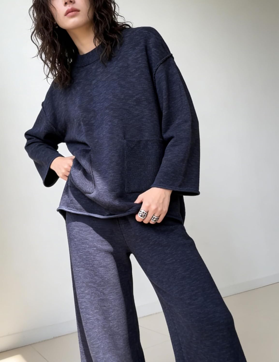 Women's 2 Piece Sweater Set Long Sleeve Knit Top Wide Leg Pants Spring Fall Winter Casual Lounge Outfit - Image 2