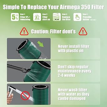 Airmega 350 Filter Replacement Compatible with Coway Airmega 350 Air Purifier, 3-in-1 True Hepa and Deodorization Filter