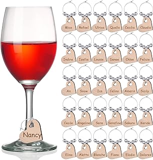 Chinco Easter Wooden Wine Charms for Stem Glasses - Heart Shaped Drink Markers - Funny Themed Party Decorations - DIY Wedding Glass Charms with Pen