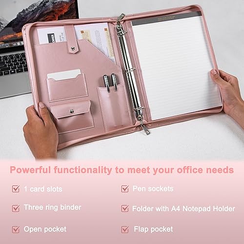 Miniatura 4 de Carpeta personalizada de 3 anillos de piel sintética con nombre grabado, portafolio personalizado con portapapeles A4, folio de trabajo para