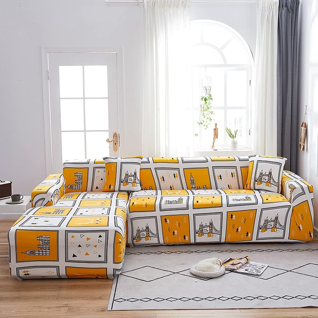 High Elasticated Sofa Covers Chaise Longue for Living Room Non-Slip Sofa Slipcover Sectional Couch Corner Cover 1/2/3/4 Seater (Size : 2Pillowcase 45x45cm) (4seat 235)