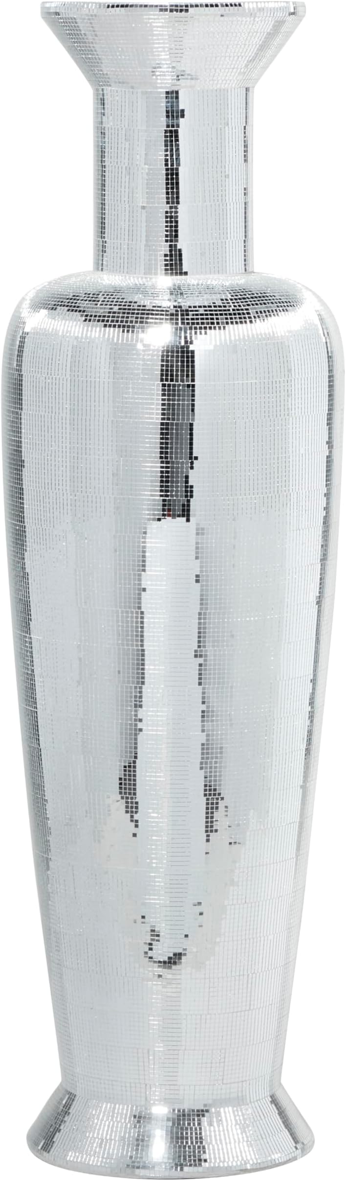 Deco 79 Polystone Decorative Vase Tall Floor Centerpiece Vase with Mosaic Mirror Inlay, Flower Vase for Home Decoration 15" x 15" x 51", Silver