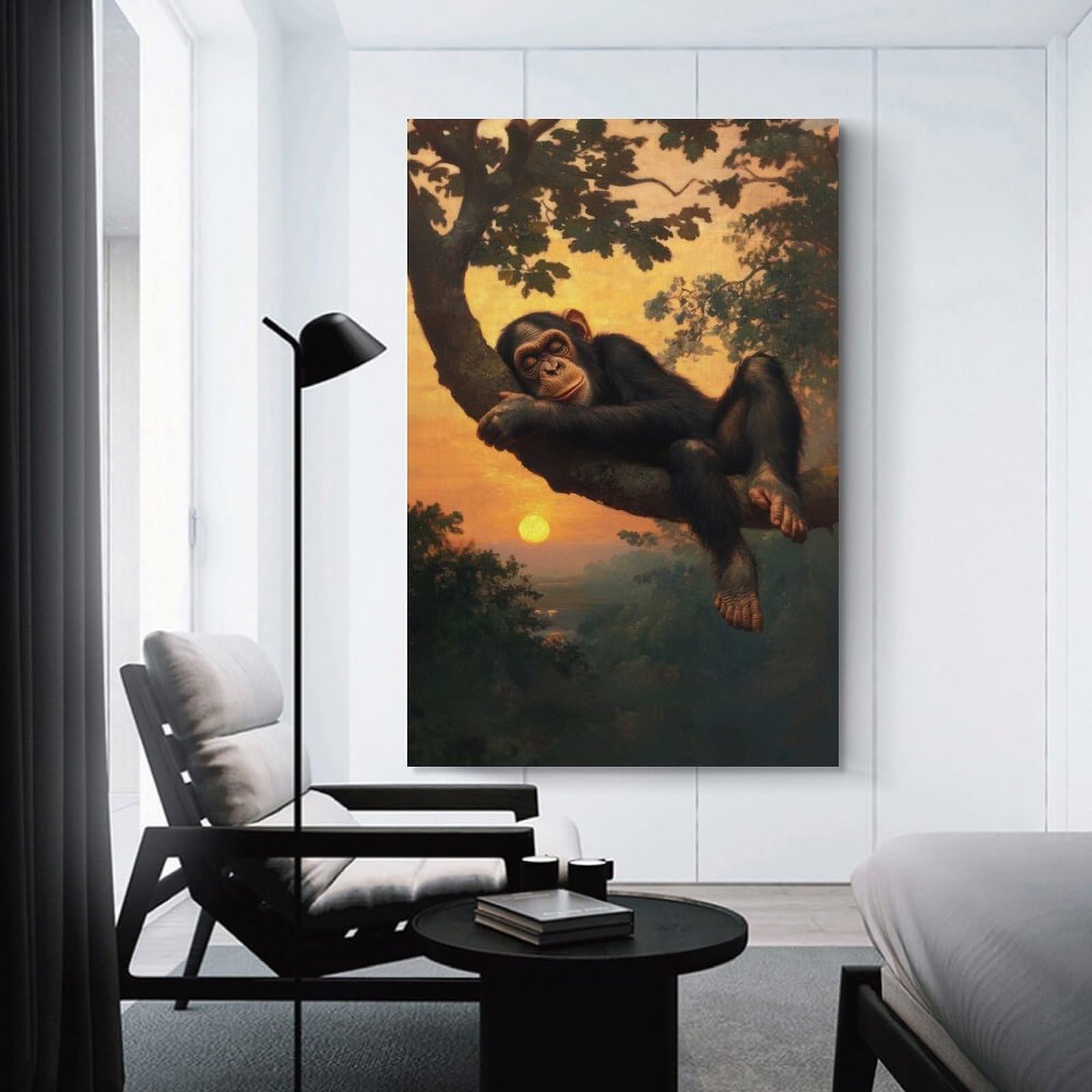 Junmoney Unframe-Style-12 Canvas Wall Art Chimpanzee Sunset Slumber, 24X36inch(60X90cm), For Lounge, Study, Hallway Or Flat Walls, Canvas Wall Art That Fits Changing Layouts