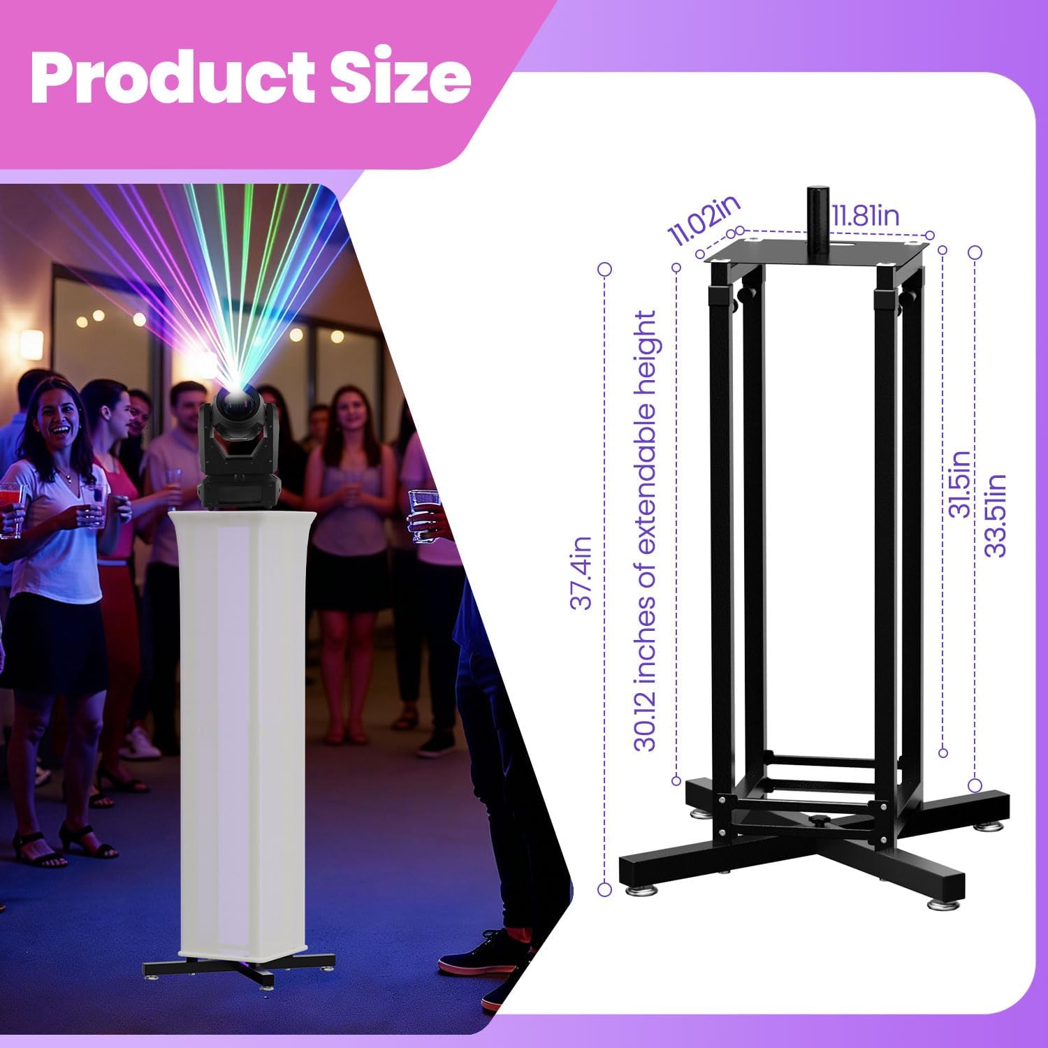 Moving Head Light Stand,Heavy Duty DJ Light Stand Adjustable 34-67in,2-in-1 Speaker Stands with 35mm Pole & Platform with Black & White Scrim Carry Bag for Parties Events
