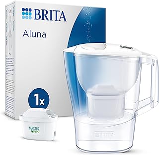 BRITA Jarra con filtro de agua Aluna blanca (2,4 l) incl. 1x cartucho MAXTRA PRO All-in-1: jarra apta para frigorífico con memo digital que reduce el cloro, la cal y las impurezas