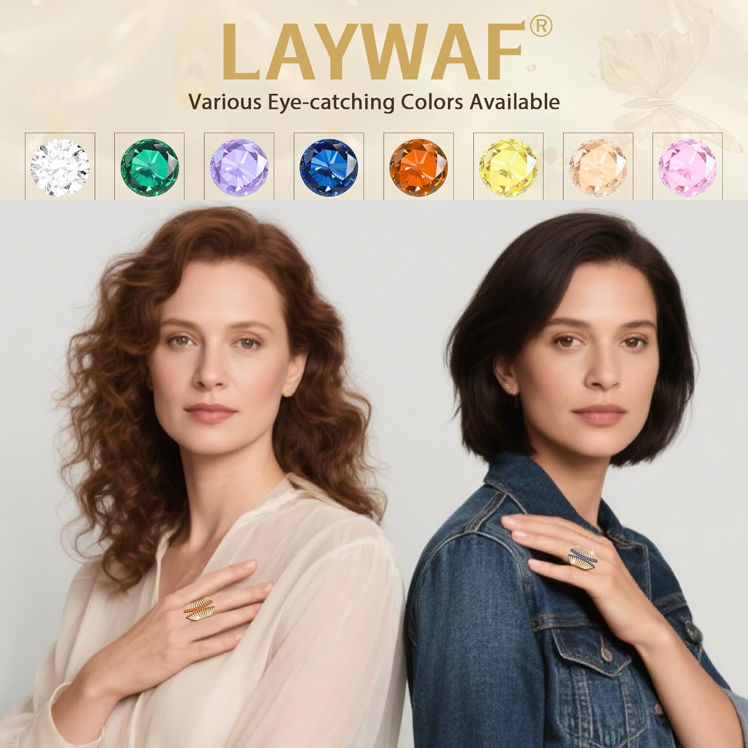 Rhinestone Butterfly Rings for Women, Cubic Zirconia Fake Diamond Adjustable Thumb Ring, Chunky Vintage Gemstone Rings, Available in Gold Plated and Silver Plated - Image 6