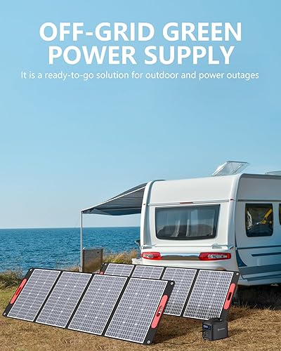 Miniatura 7 de ELECAENTA Panel solar portátil de 200 W para estación de energía, 25% de alta eficiencia, ultraligero con soportes, cargador solar ETFE plegable de