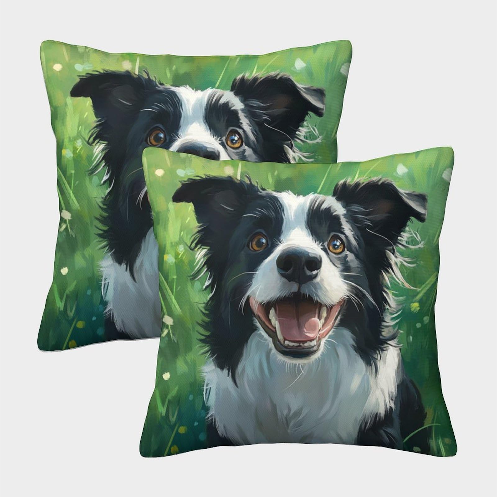 Pfqhuaidh Border Collie 3D Printed Pillow Cover Decorations Square Pet Dogs Cushion Cover Set Of 2 For Sofa Chair Living Room 40X40cm