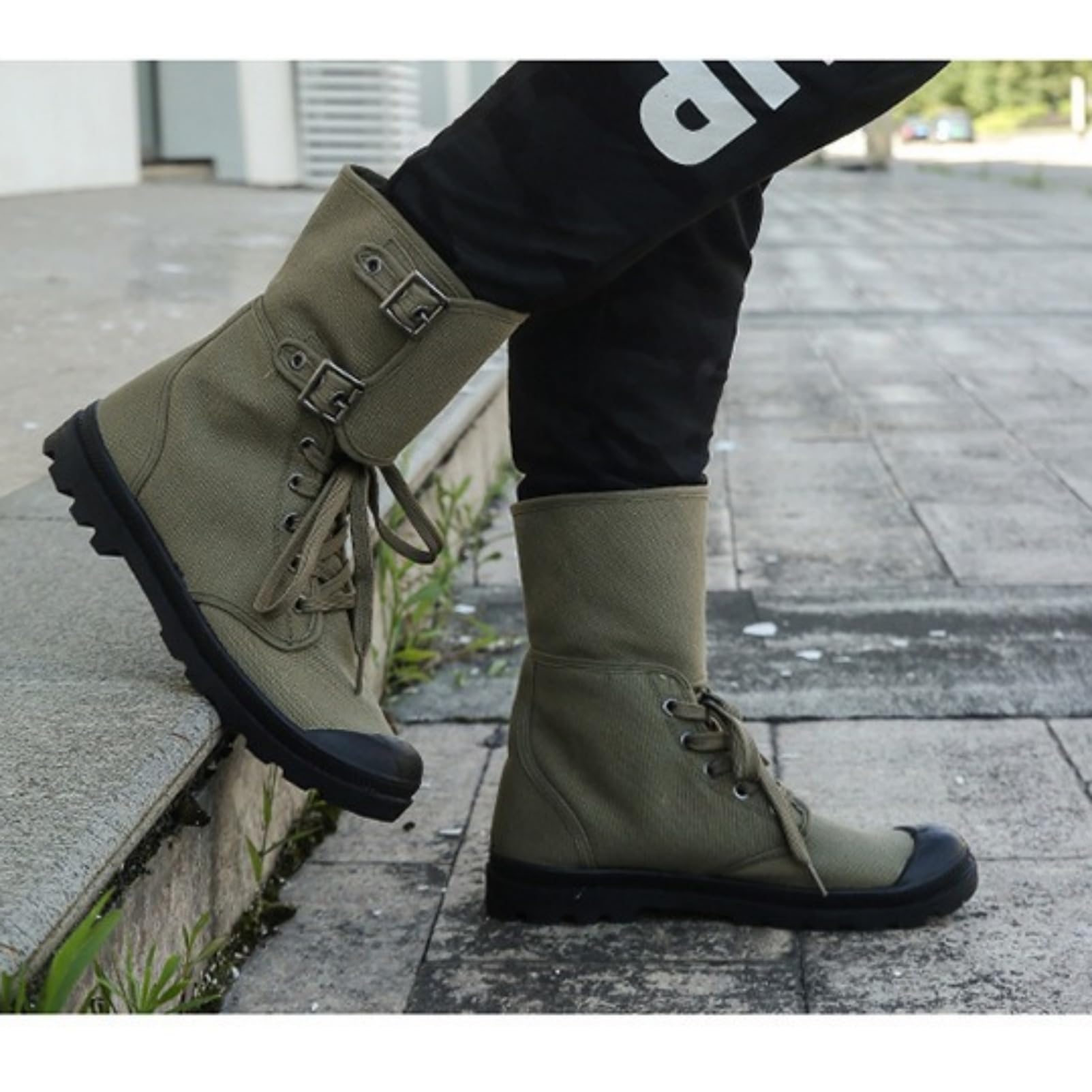 Amtopiyo Bottes montantes en toile à lacets pour homme