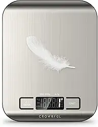 CROWNFUL Balança de alimentos, balança digital de cozinha de 5 kg, peso onças e gramas para cozinhar e assar, 6 unidades com função de tara (bateria incluída)