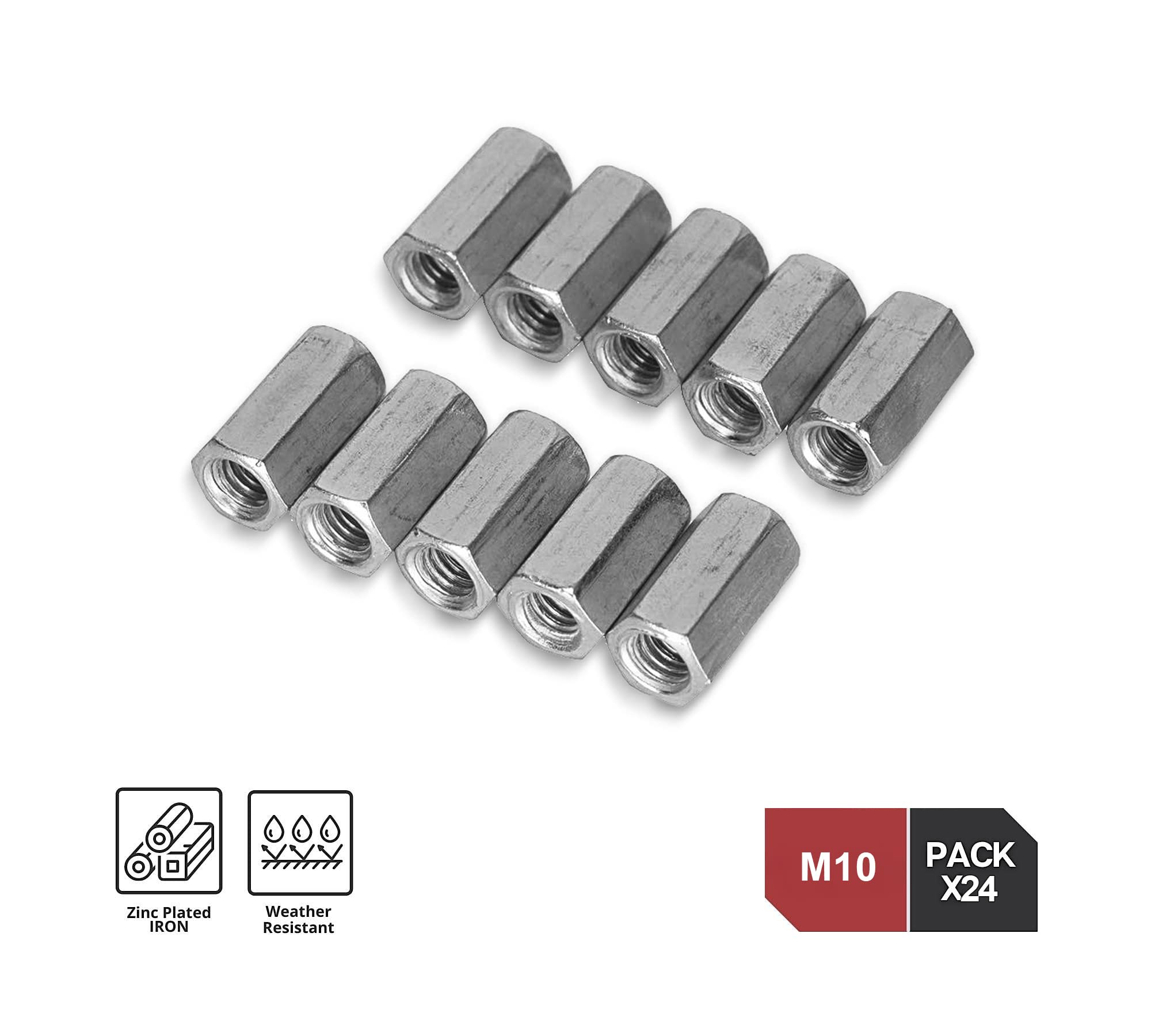 Dado Barra Filettata 3/8-16 Lotto Di 100 Dadi Di Accoppiamento Esagonali In Acciaio Zincato - Misura 3/8"-16, Lunghezza 1-3/4" Dadi Esagonali Zinco - Foto 12