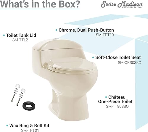 Vista 17 de Swiss Madison Well Made Forever SM-1T803BQ Chateau - Inodoro alargado de una pieza con descarga dual, acabado mate, 0.8/1.28 gpf