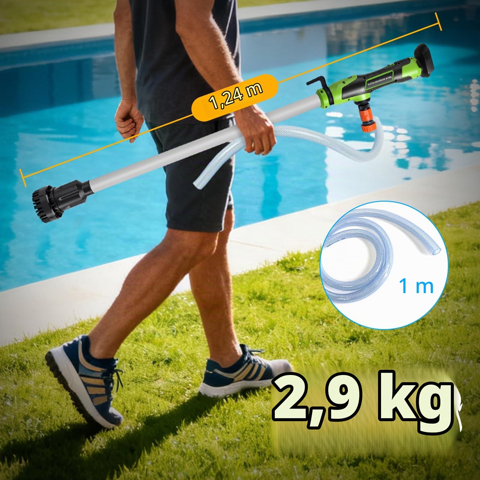 Akku Regenfasspumpe Wasserpumpe mit 2xAkkus, Max. 3000 L/h, 10m Förderhöhe | Kabellose Akku Tauchpumpe Tauchdruckpumpe Kompatibel mit Makita Akku 18V für Pool/Gärten/Teiche/Regentonnen/Zisternen