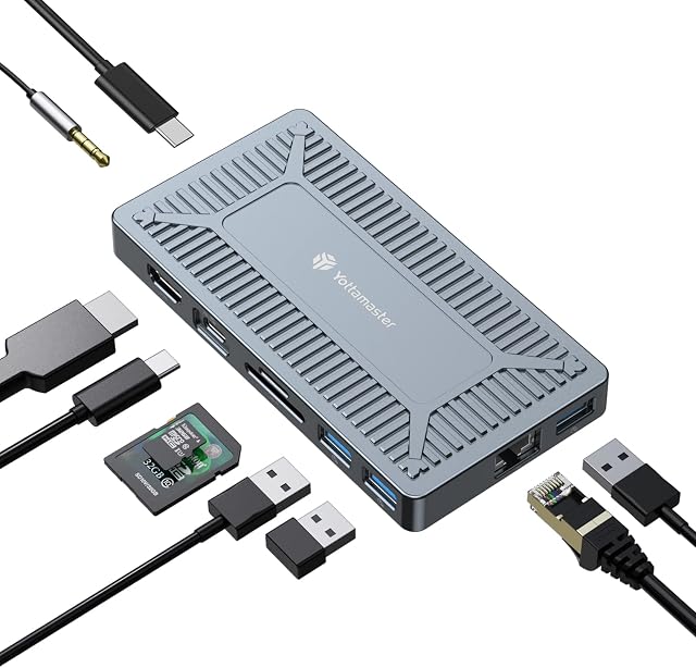 Yottamaster USB C Dock with NVMe Enclosure, PD100W Charging Dual 4K Laptop Docking Station Support HDMI, Ethernet, TF&SD Cards, Audio, 5 USB Ports-[SO6]
