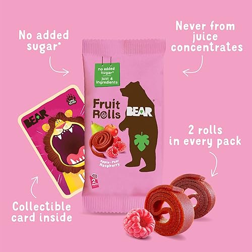 Miniatura 7 de BEAR Rollos de fruta real sin gluten, veganos y sin OMG, frambuesa, aperitivo saludable para la escuela y la lonchera, para niños y adultos, 0.7