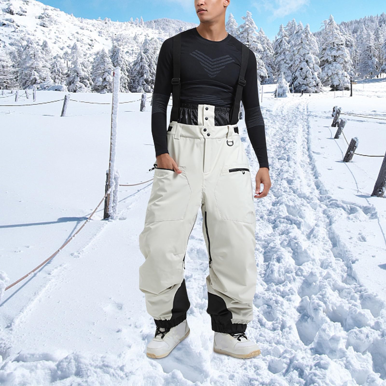 Pantaloni da sci da uomo, impermeabili, antivento, in softshell, con calda imbottitura, da snowboard, da sci, da trekking, da sci
