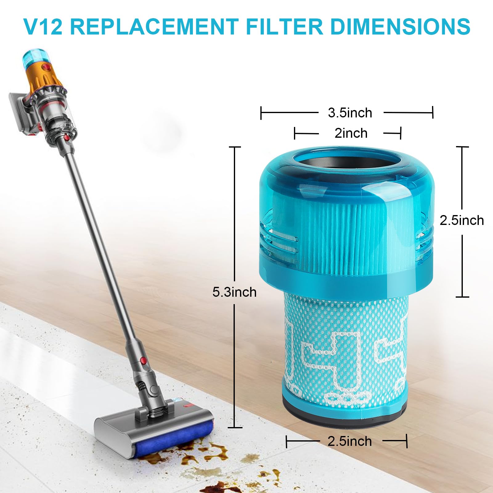 Waitley 3 Filtry Kompatybilne z Odkurzaczami Dyson V12 Detect Slim | Zamienniki do Absolute Extra Total Clean Fluffy, część 971517-01