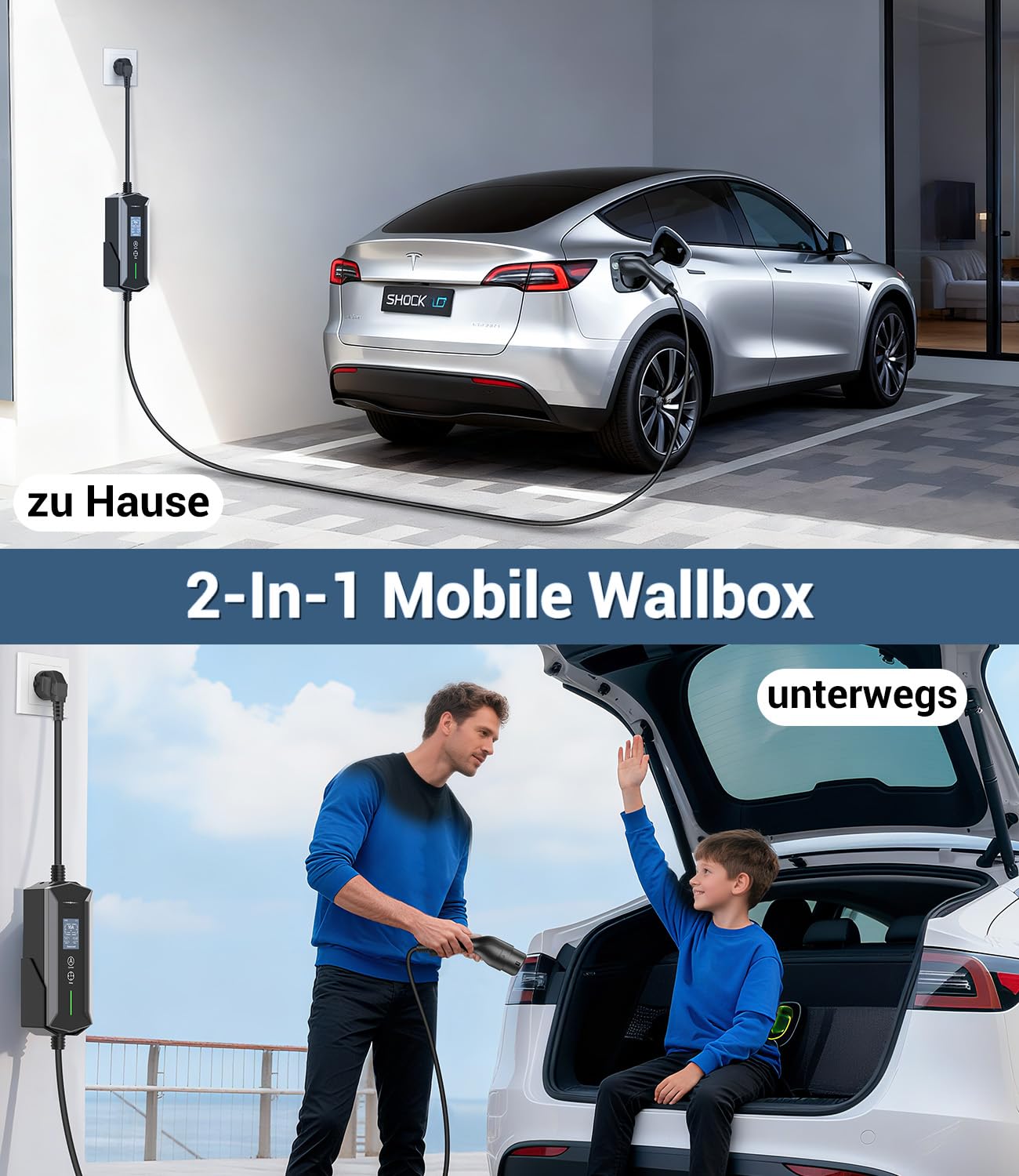 Typ 2 Ladekabel Schuko 3,7kW - 7m|6-16A|1-phasig Tragbare EV Ladegerät IP65 Wasserdicht mit LCD-Anzeige, Einstellbarer Ladeleistung, Einstellung Startzeit, für Allen EVs(IEC 62196-2) & PHEVS