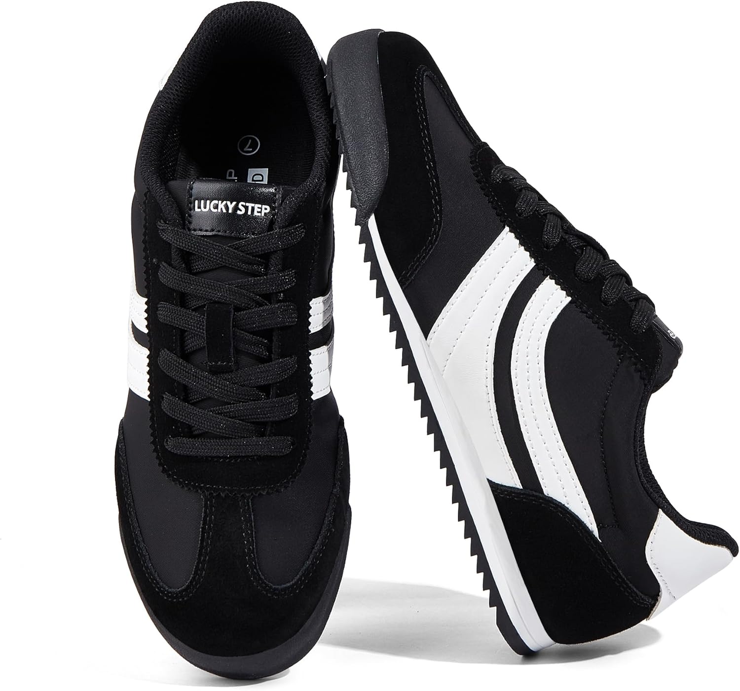 LUCKY STEP Women's Fashion Sneakers Thin Sole Lace up Tennis Shoes Lightweight Walking Running Gym Workout Classic Retro Footwear Anti Slip Trainers