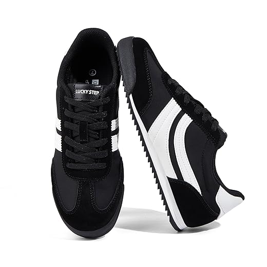 LUCKY STEP Women's Fashion Sneakers Thin Sole Lace up Tennis Shoes Lightweight Walking Running Gym Workout Classic Retro Footwear Anti Slip Trainers
