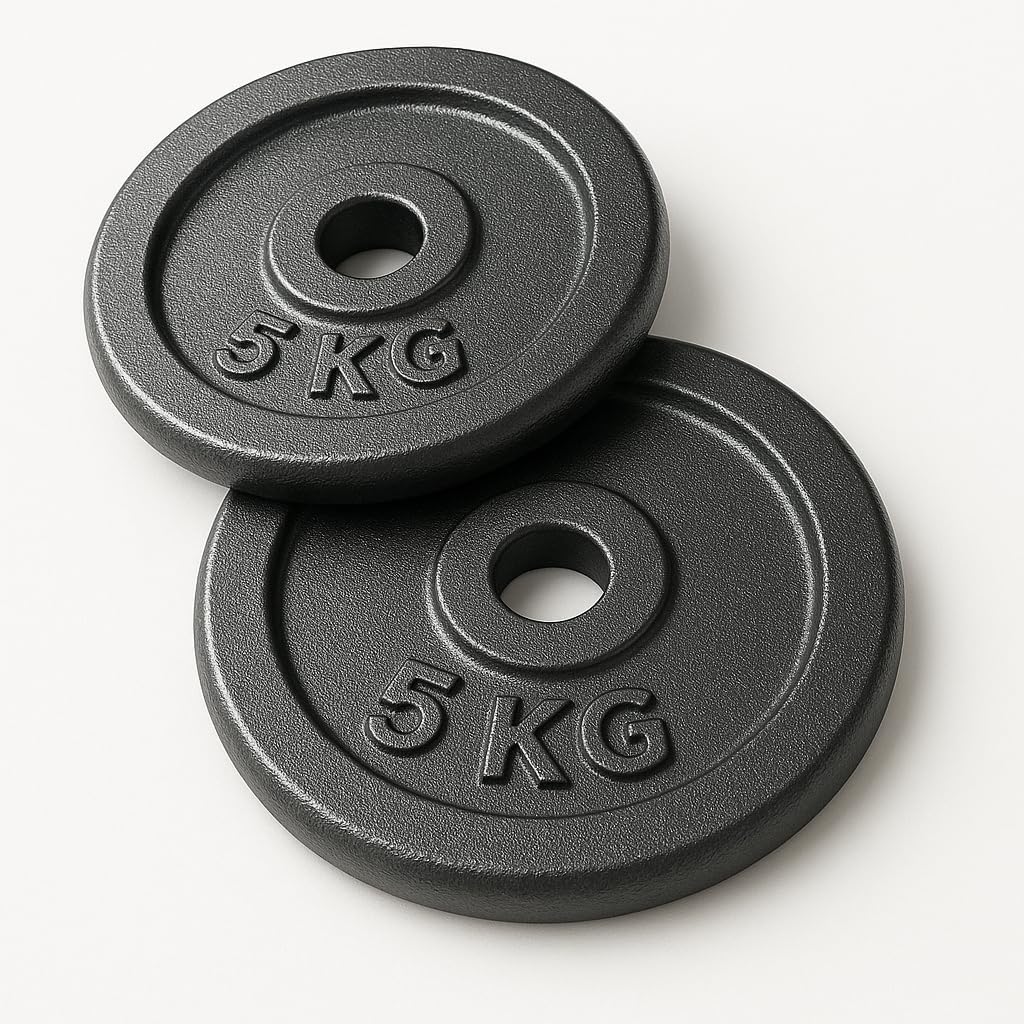 FLG Cast Iron Weight Plates Set – Barbell Plates 1.25KG to 10KG – Standard 1-Inch Hole – Strength Training for Home & Gym (5KG x2)