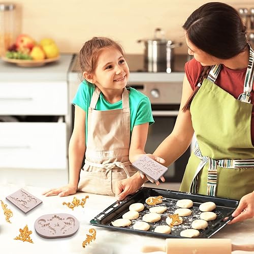 Miniatura 4 de Moldes barrocos de silicona para fondant, 4 paquetes de rollos de arcilla de plumas barrocas para esquina, boda, fiesta de cumpleaños, pasteles,