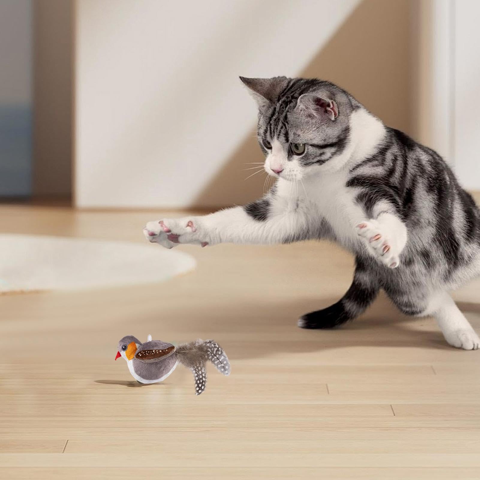 Interactief Speelgoed Kat - Knuffel Kat Simulatie Vogel Speelgoed Met Geluid En Beweging Voor Actief Speelplezier