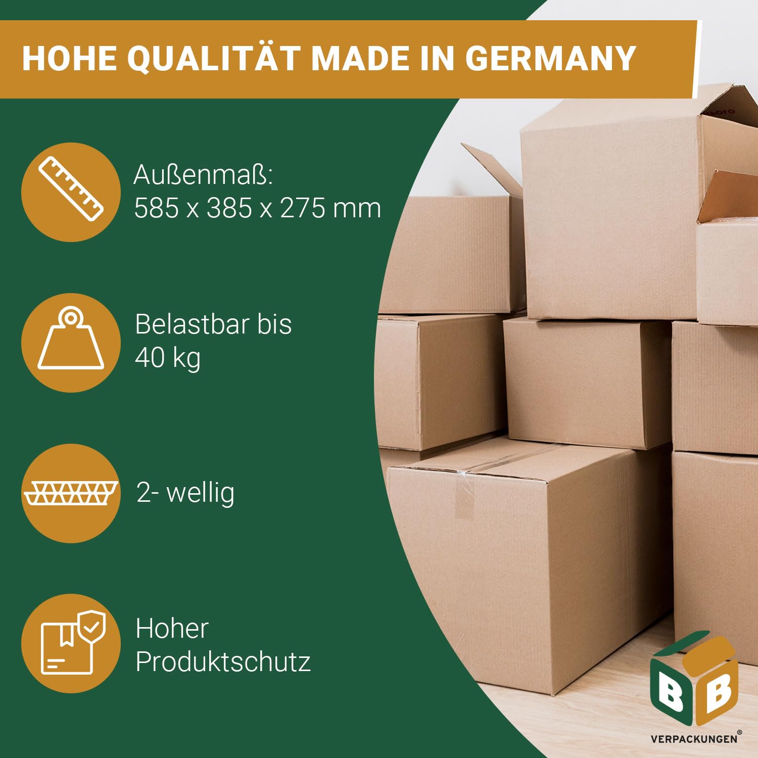 BB-Verpackungen 20x Faltkartons 585x385x275/175mm 1-wellig braun (20 Stück)| Großer Versandkarton, ideal als Warensendung, DHL Paket, GLS/DPD XL-Paket