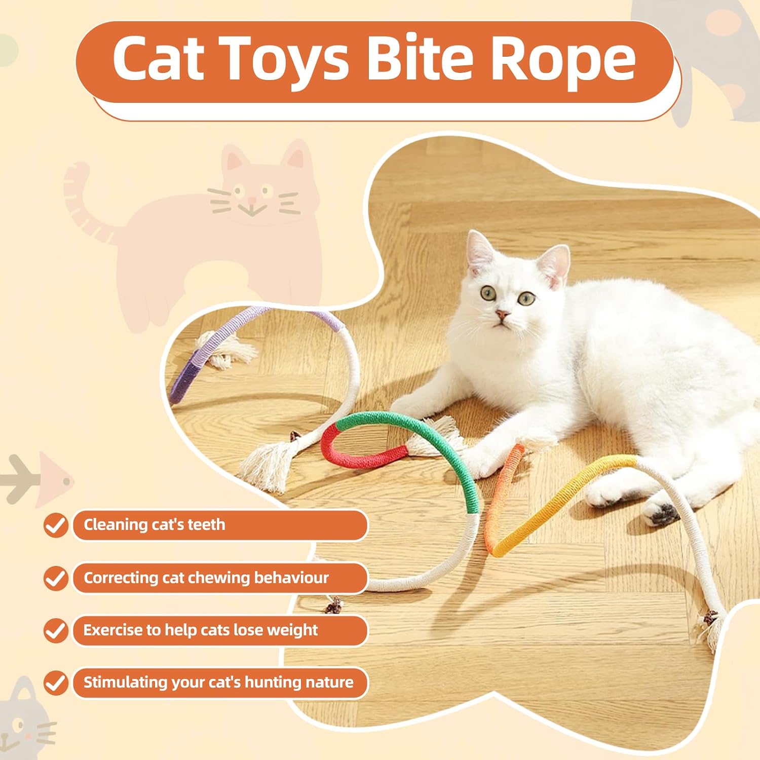 HJJMN 8Pcs Cat Bite Rope Chew Toy, Funny Catnip Toy Bite Rope, Cat Cotton Rope Toy in Assorted Colors, Interactive Kitten Teething Chew Toy Rope, Filled Natural Catnip Cat Chew for Stress Release 5