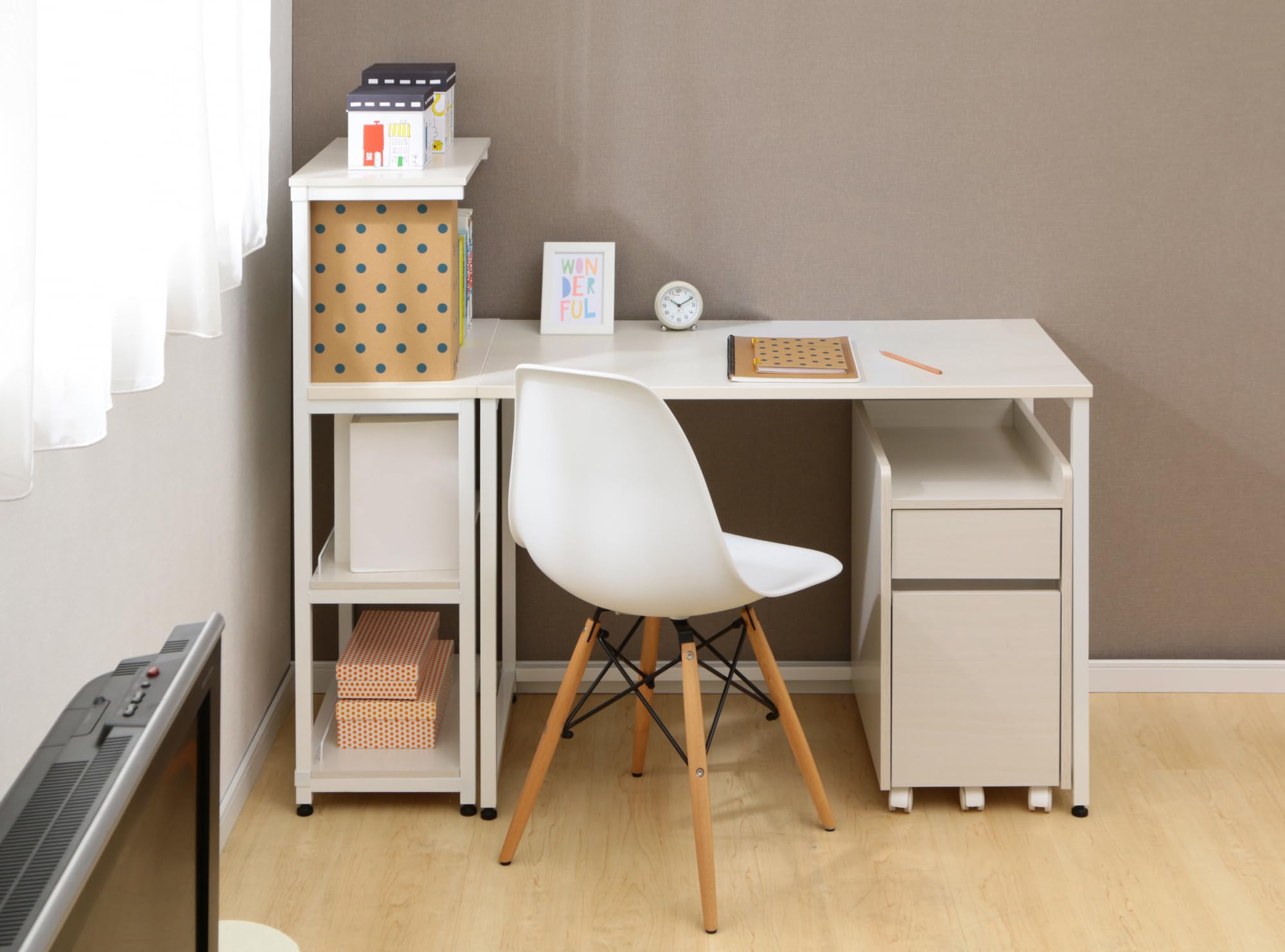 Iris Ohyama, Mobile contenitore/ripiano portaoggetti/Scrivania con ripiani e ruote/Armadio da scrivania, Modulare,Design, Ufficio, Casa - Chest of Drawer - FDK-3059 - Marrone chiaro