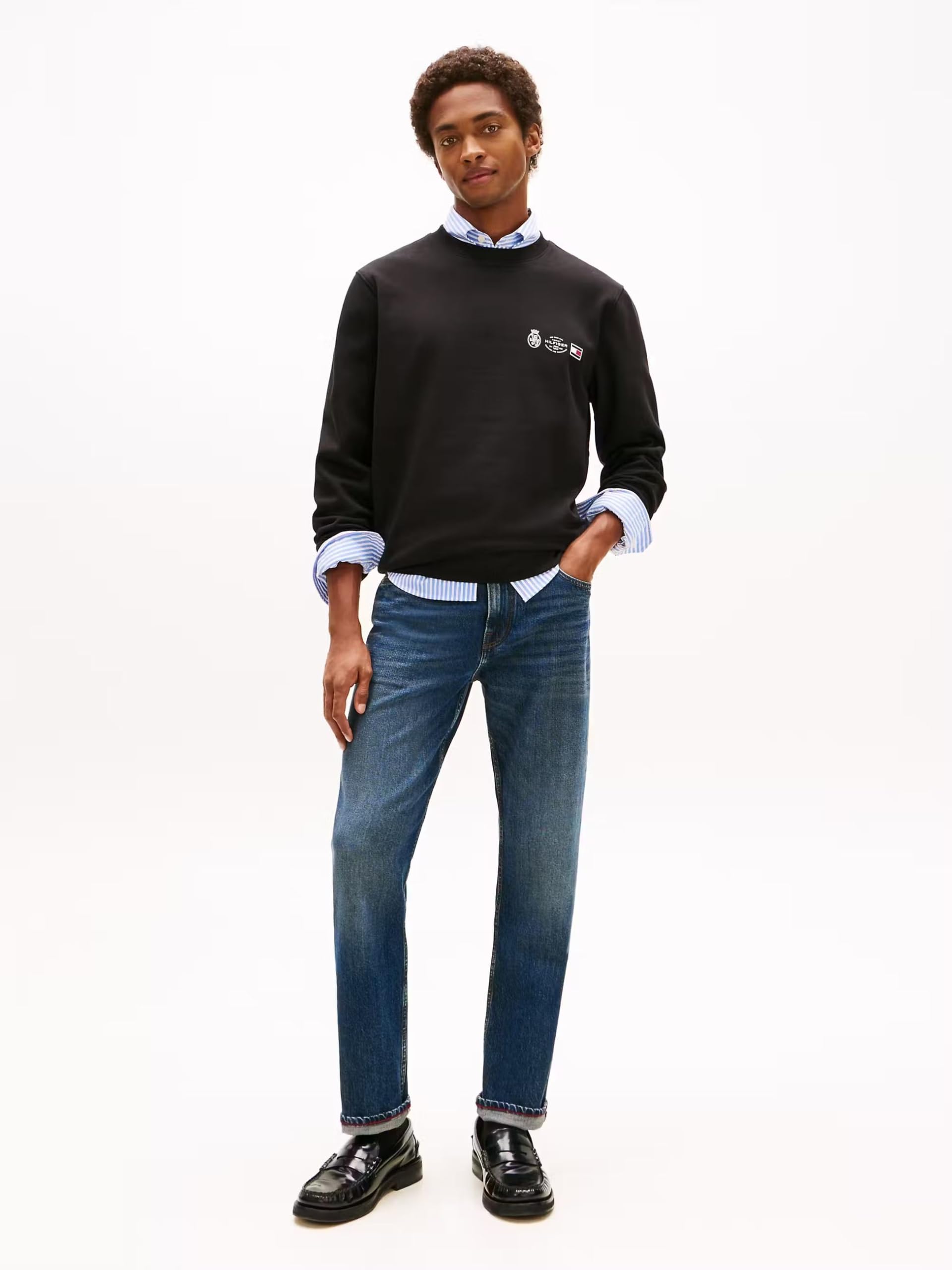 Tommy Hilfiger Męski SMALL CREST OUTLINE CREW NECK MW0MW40863 Pulower Bluza, Czarny, L, czarny (czarny), L