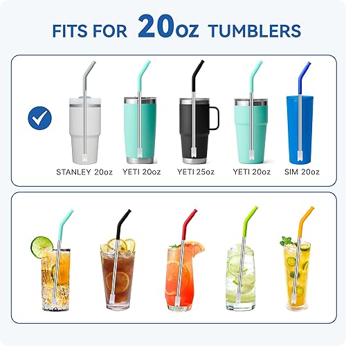 Miniatura 9 de Prurex Paquete de 3 popotes de metal reutilizables Bendy con punta de silicona para vaso Stanley de 40 onzas, popotes de acero inoxidable de 8