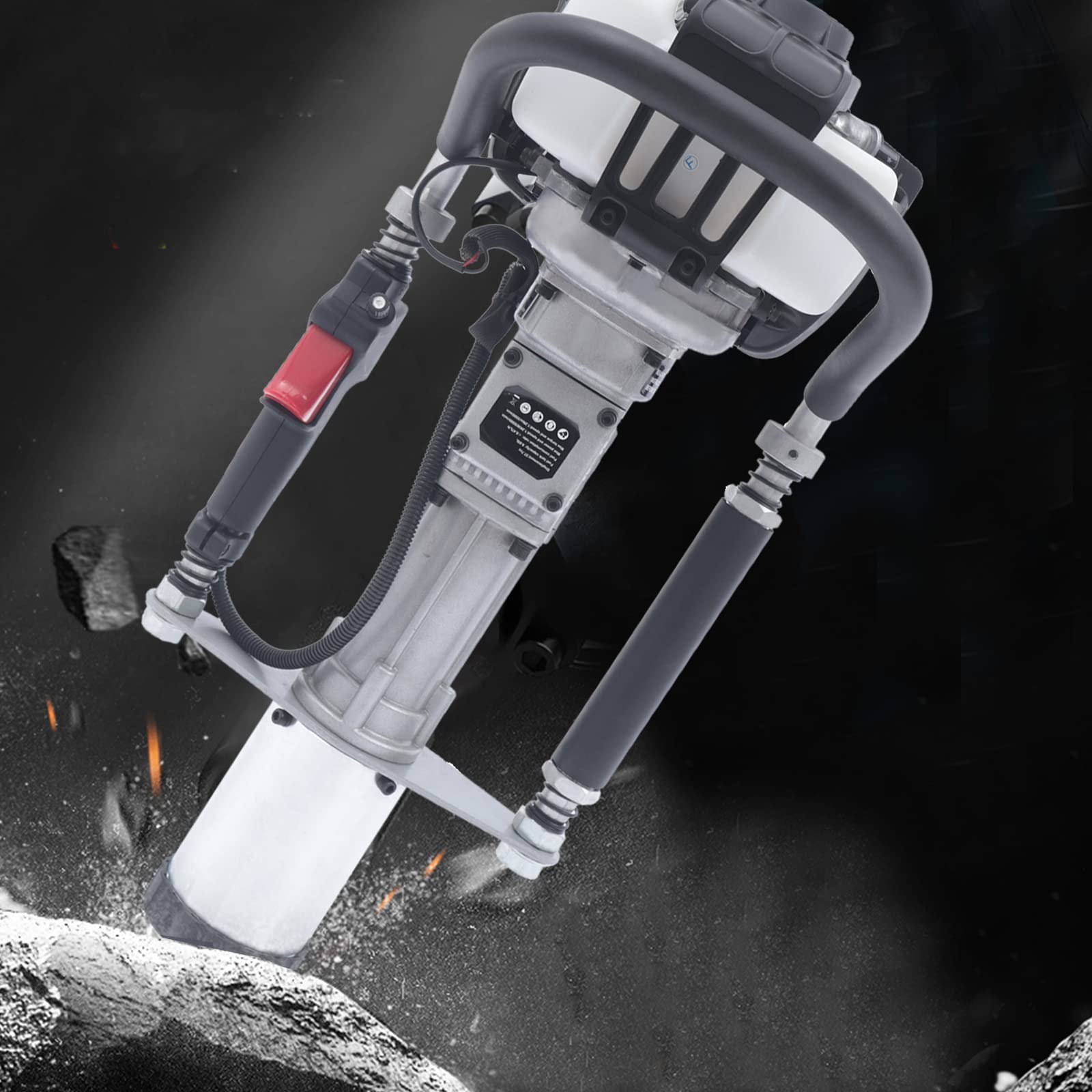 38CC Benzin Pfahlramme 1200W Pfostentreiber mit 45/55mm Hülsen 4 Takt Motor Benzin Rammgerät mit Handstart Fahlramme für Gartenbau, Pontons, Erdungswinkel 8500 U/Min