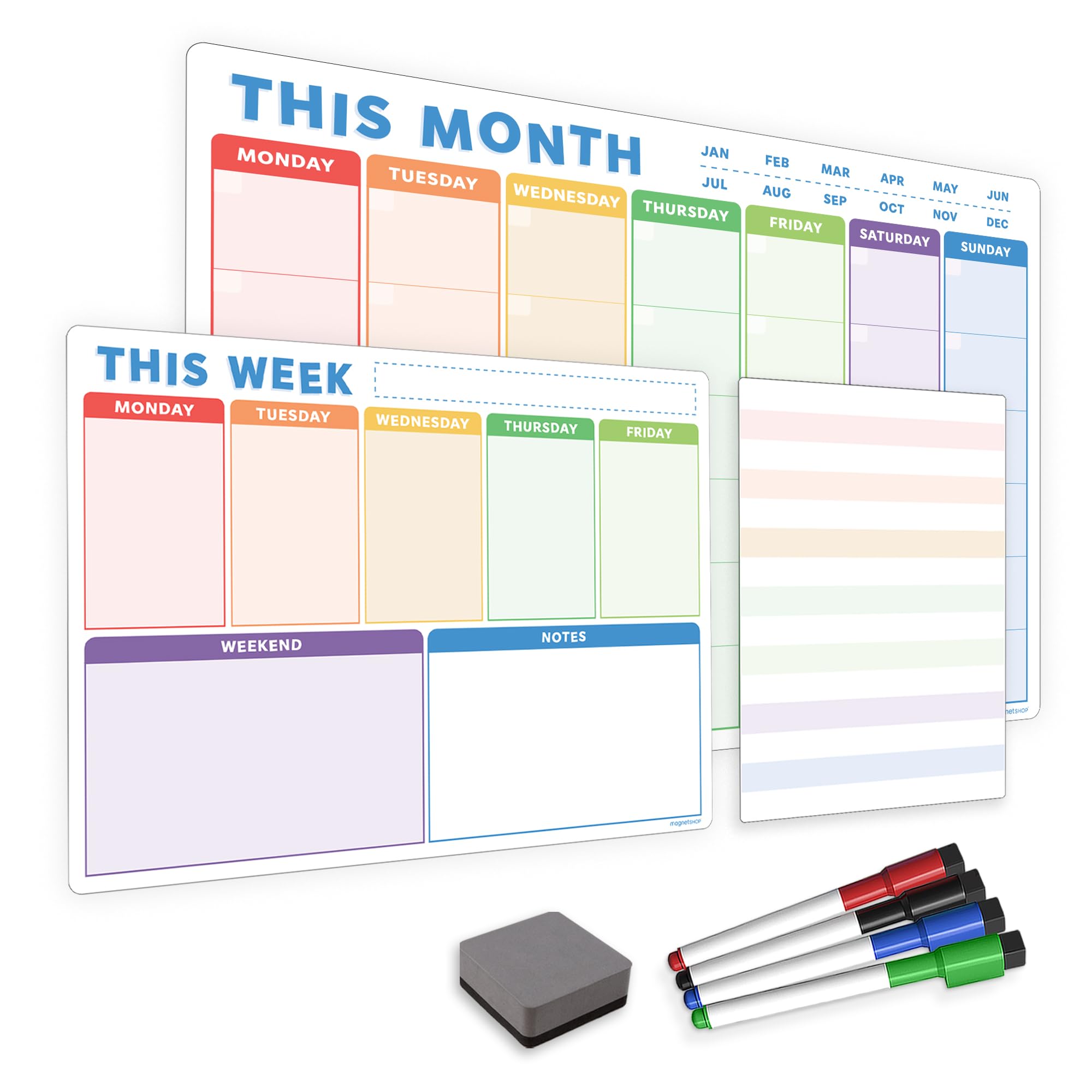 TMS Magnetic Monthly Calendar, Weekly Planner and Daily Organiser for School, Home and Office | Track Chores, Homework, Meetings, Appointments (Monthly, Weekly Planner & Notepad, A3, A4 & A5)