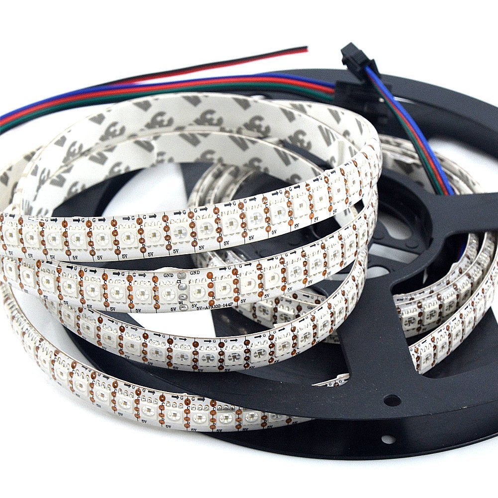Rongda Smart HomeAPA107 RGB Pixel LED Strip Light 1M 144 LEDs/m APA107 IC Built-in The 5050 SMD RGB LED DC5V Waterproof IP65 (White PCB)