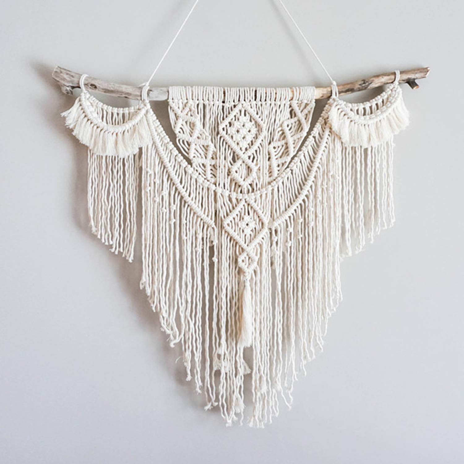 CRYSEU Macrame Wall Hanging Tapestry Driftwood Decor, Handmade Tassel Wall Tapestry