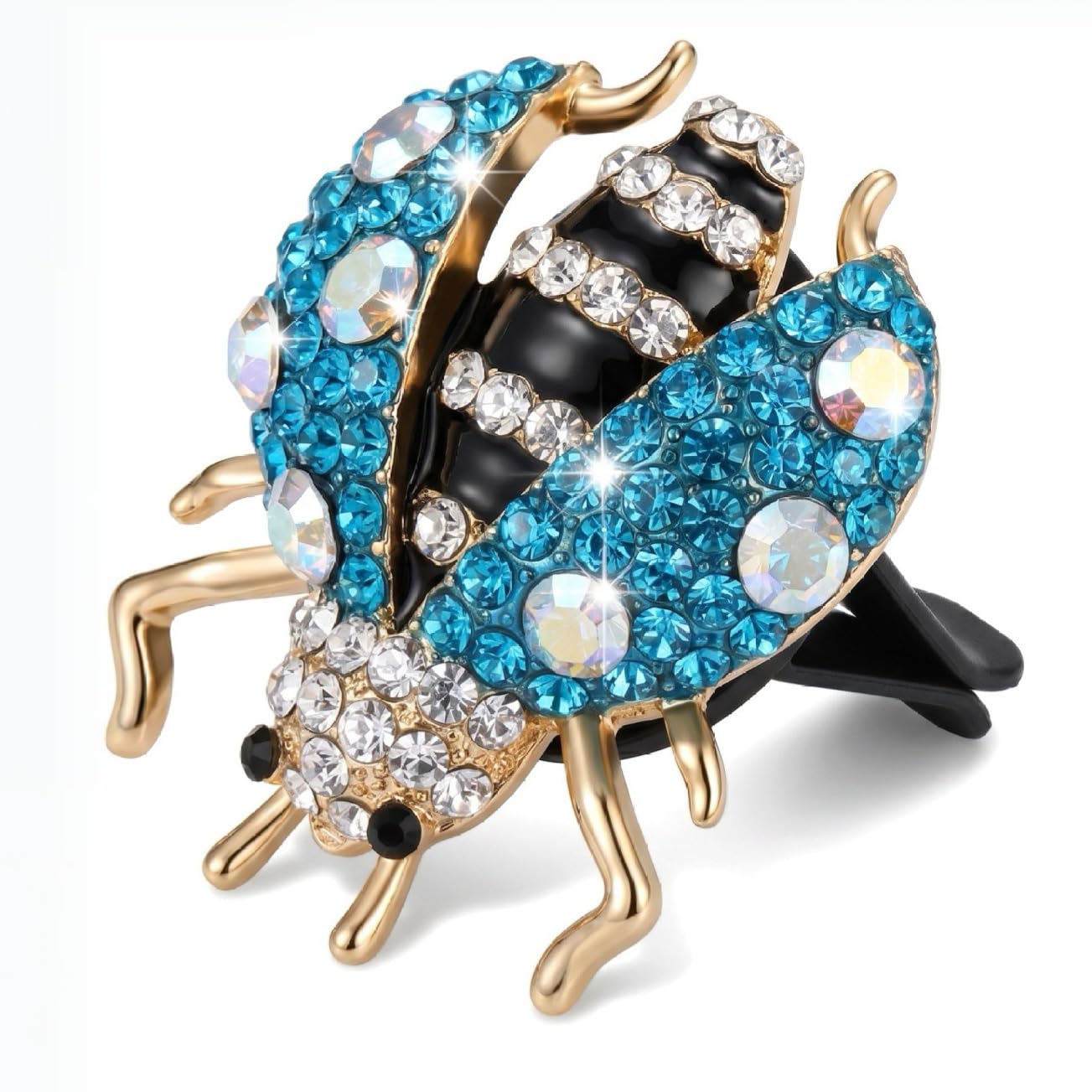 TJE Ladybug Car Vent Clip Ornament, Cute Rhinestone Car Accessories for Women, Unscented Car Decor for Air Outlet, Bling Ladybug Charm for Dashboard, Small Metal Insect Clip (1.22x1.46 Inch), Blue
