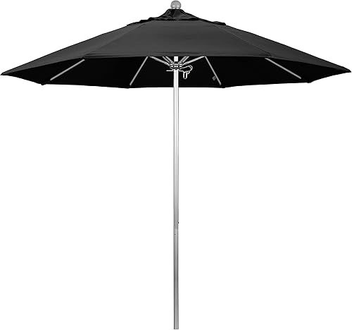 Miniatura 23 de California Umbrella Paraguas redondo de aluminio/fibra de vidrio de 9', empuje abierto, poste de plata, tela azul real de olefina Azul Real,Beige
