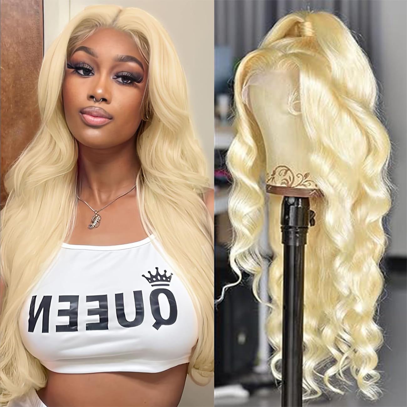 613 Human Hair Wig Body Wave 13x4 Lace Front Wig Blonde Human Hair 180 Density 100% Brazilian Virgin Hair Unprocessed With Baby Hair Natural Hairline For Women 18 Inch