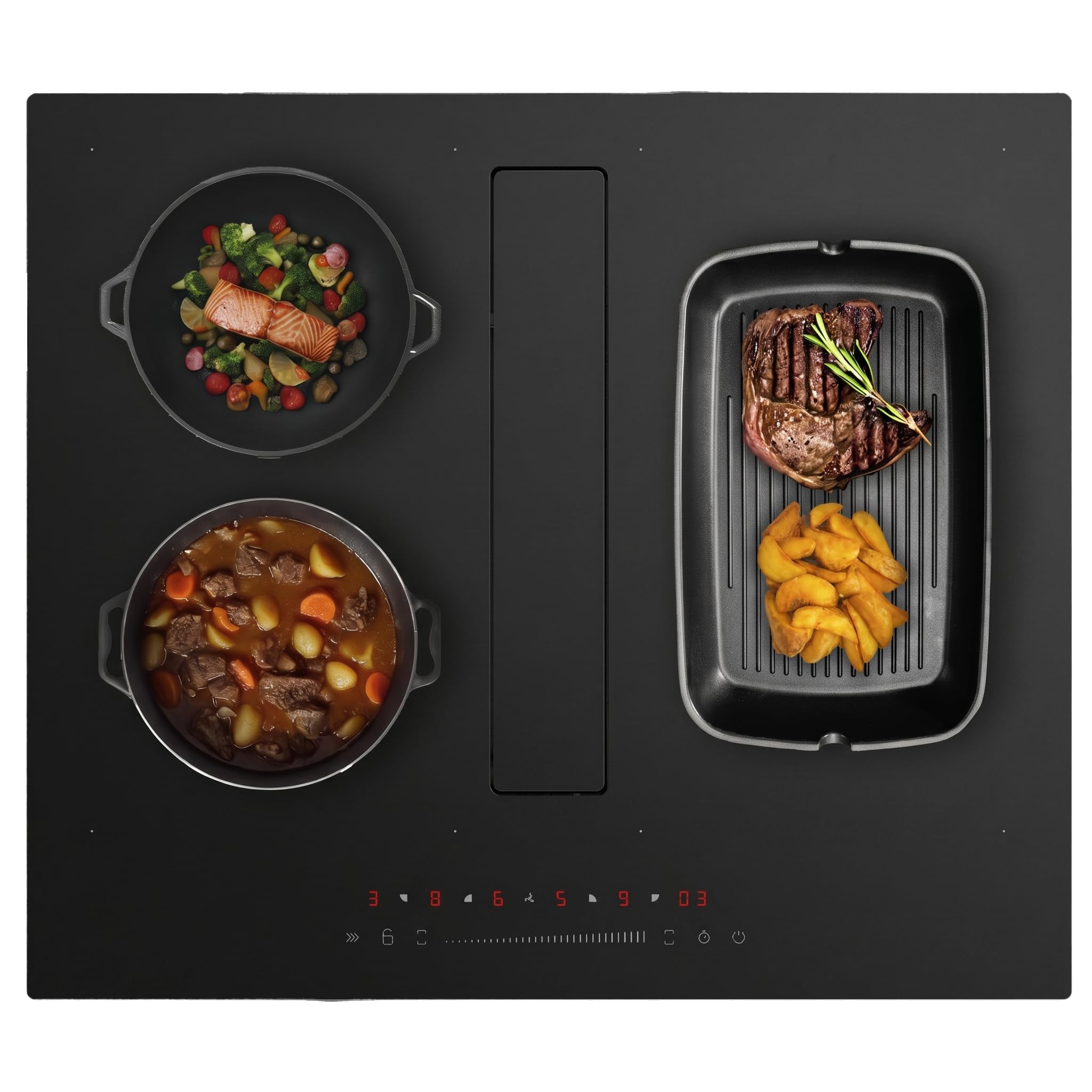 Cecotec Placa de Inducción de 2 Zonas FullFlex con Campana Integrada 60cm Bolero Squad IH 4200 FullFlex ShieldGlass. 7200W, 9 Niveles, Booster, Kidlock, Succión 531,1m3/H con 3 Velocidades