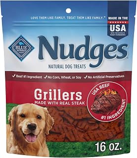Blue Buffalo Nudges Grillers Natural Dog Treats with Real Steak - USA Made, Oven-Dried, 16 oz Bag