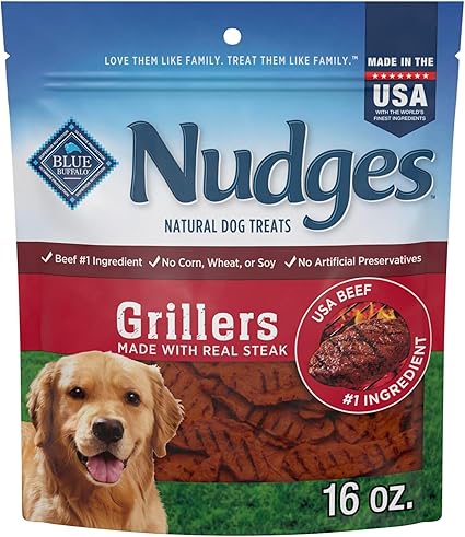 Blue Buffalo Nudges Grillers Natural Dog Treats, Made in the USA with Real Steak, 16-oz Bag