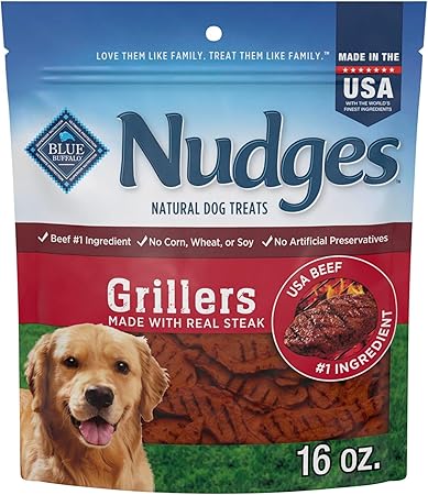 Blue Buffalo Nudges Grillers Natural Dog Treats, Made in the USA with Real Steak, 16-oz Bag